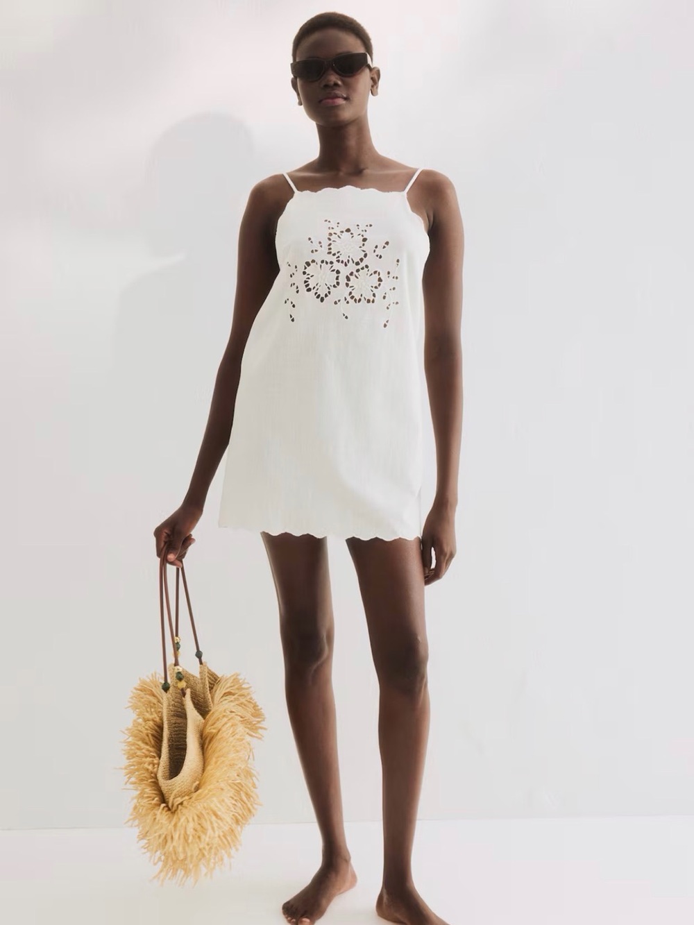 NWT H&M White Eyelet Scallop-Hem Minidress